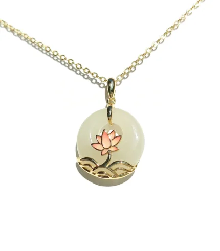 white jade lotus bottom necklace