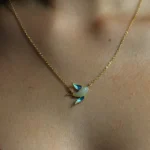 Bird Pendant White Jade Necklace: 14k Gold Plated Sterling Silver, for the bird lovers