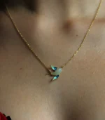 Bird Pendant White Jade Necklace: 14k Gold Plated Sterling Silver, for the bird lovers