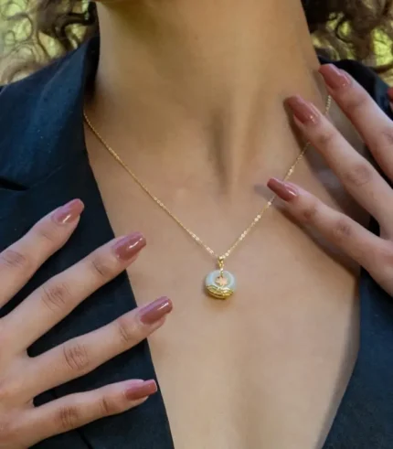 Lotus Pendant white Jade necklace womens