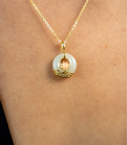 Lotus Jade Necklace: Dainty and Minimalist Sterling Silver with 14K Gold Plating