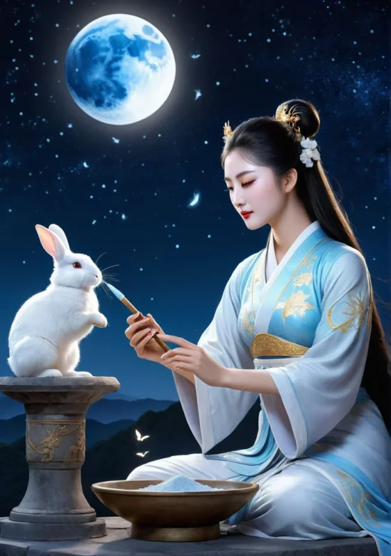 Chang'e the moon goddess and the white rabbit