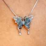 blue jade necklace butterfly pendant