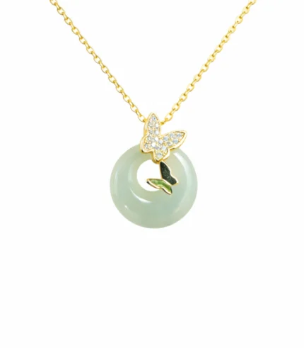 white jade necklace butterfly gold chain