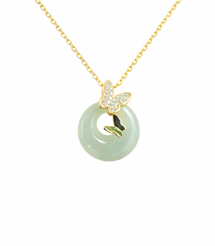 white jade necklace butterfly gold chain