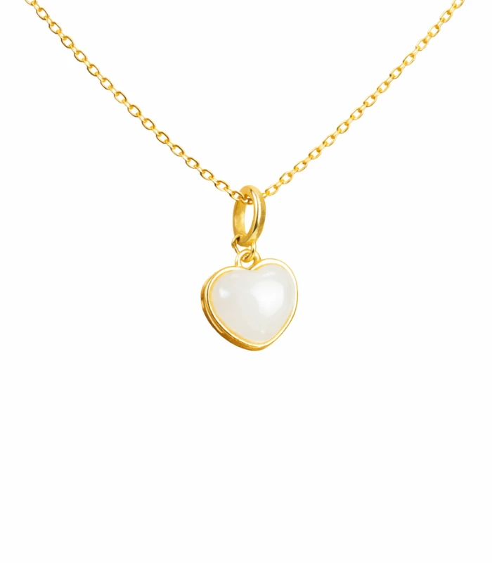 White jade necklace heart pendant gold chain