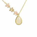 Jade Necklace Gold Chain Flowers Side Front white background