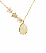 Jade Necklace Gold Chain Flowers Side Front white background