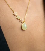 minimalist white jade flower necklace in 14k gold plated sterling silver for women