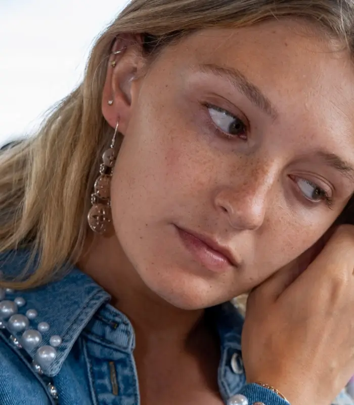 NY Fashion week 3 tier earrings mexican collection model 700x800