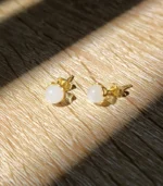 genuine white jade stud earrings in gold plated sterling silver for women