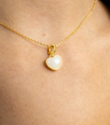 White jade necklace heart pendant gold chain