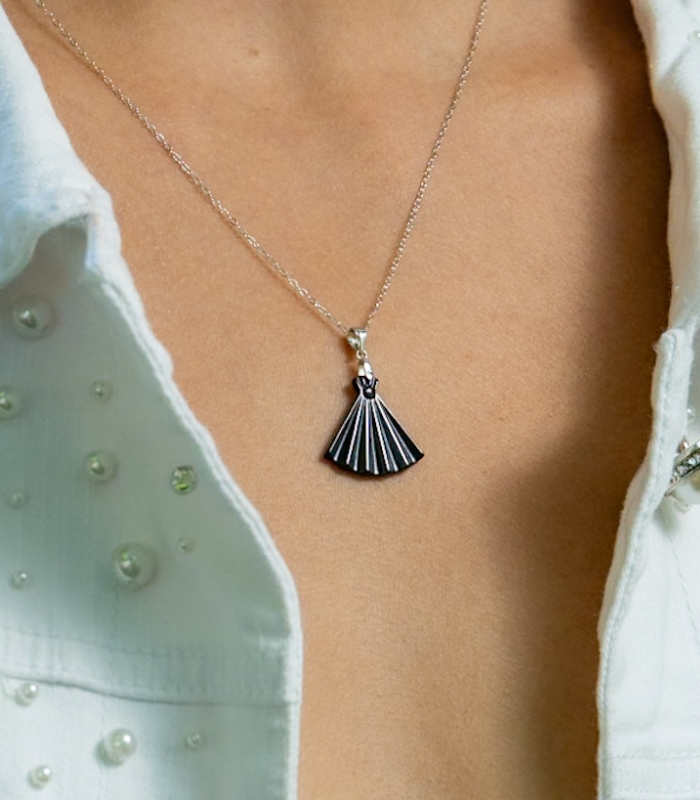 jade necklace black dress silver chain