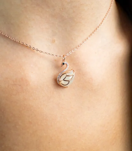 jade necklace swan rose gold chain