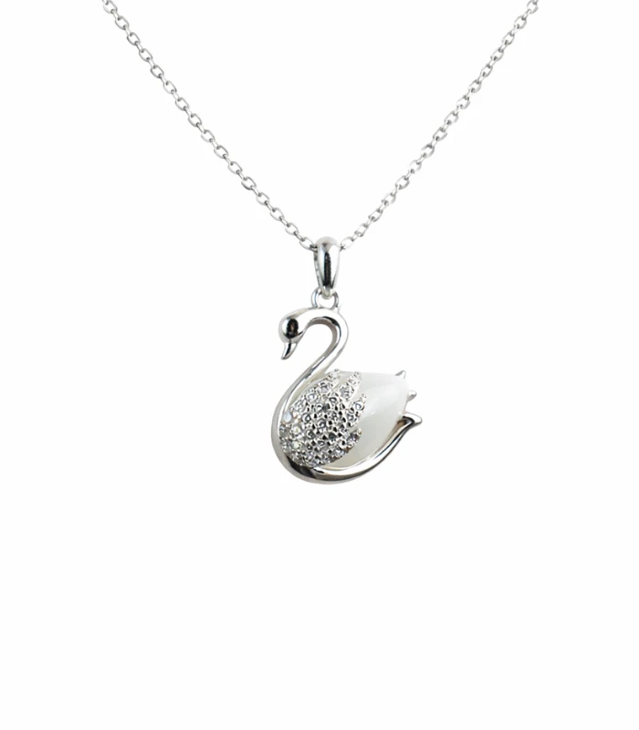 swan silver necklace with silver chain