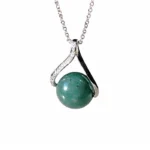 Blue Green jade necklace silver chain