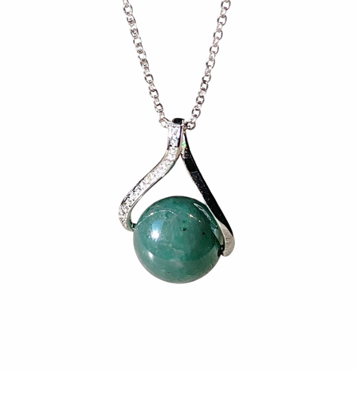 Blue Green jade necklace silver chain