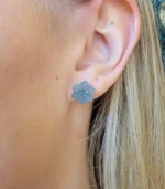 Jade Blue flower earring front silver metal