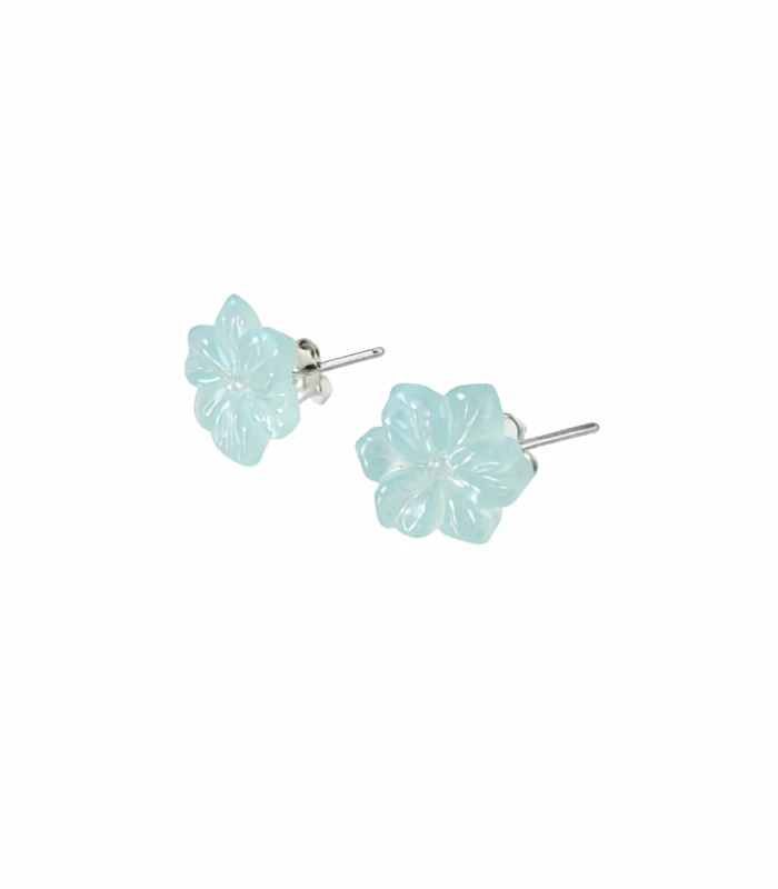 Jade Blue flower stud earring silver