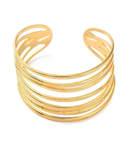 wide multi-bar gold cuff bracelet 18K gold plated stainless steel