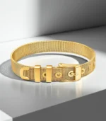 Mesh Belt Buckle Bracelet — 18K Gold Stainless Steel - Image 3