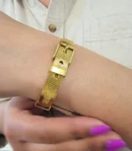 Mesh Belt Buckle Bracelet — 18K Gold Stainless Steel - Image 2