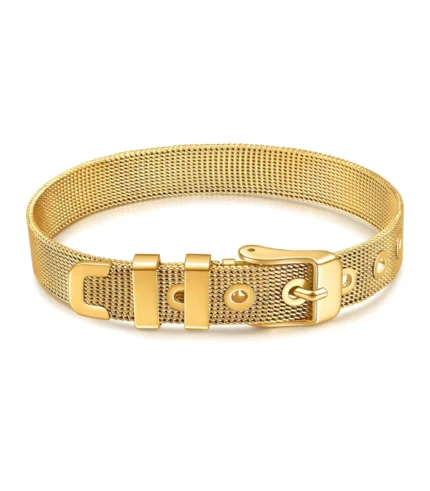 gold mesh belt buckle bracelet in 18K gold plated stainless steel