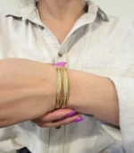 Double Band Dot Cuff Bracelet — 18K Gold Stainless Steel - Image 3