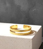 Double Band Dot Cuff Bracelet — 18K Gold Stainless Steel - Image 5