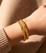 Double Band Dot Cuff Bracelet — 18K Gold Stainless Steel - Image 6