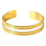 gold double band dot cuff bracelet 18K gold plated stainless steel