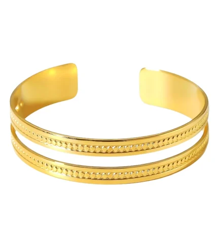 gold double band dot cuff bracelet 18K gold plated stainless steel