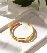 Triple Band Cuff Bracelet — 18K Gold Stainless Steel - Image 6