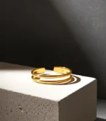 Triple Band Cuff Bracelet — 18K Gold Stainless Steel - Image 5