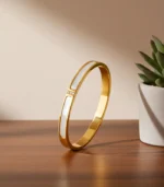 White Inlay & CZ Bangle — 18K Gold Stainless Steel - Image 6