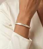 White Inlay & CZ Bangle — 18K Gold Stainless Steel - Image 3
