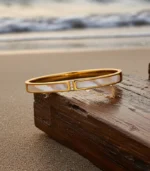 White Inlay & CZ Bangle — 18K Gold Stainless Steel - Image 8