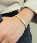 White Inlay & CZ Bangle — 18K Gold Stainless Steel - Image 4