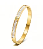 gold bangle bracelet with white inlay and CZ crystals in 18K gold plated stainless steel