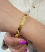 Diagonal CZ Stripe Bangle — 18K Gold Stainless Steel - Image 4