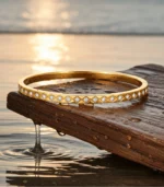 Diamond Pattern CZ Bangle — 18K Gold Stainless Steel - Image 3