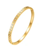 gold bangle bracelet with diamond pattern CZ crystals in 18K gold plated stainless steel