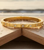 Square Tile CZ Bangle — 18K Gold Stainless Steel - Image 3