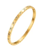 gold bangle bracelet with square tile pattern and CZ crystals in 18K gold plated stainless steel
