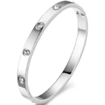 stainless steel bangle bracelet with round CZ crystals at even intervals