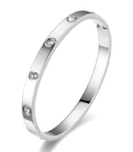 stainless steel bangle bracelet with round CZ crystals at even intervals