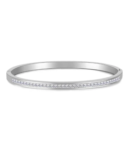 stainless steel bangle bracelet with full pave CZ crystals