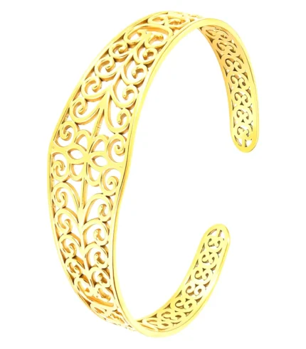 wide gold scroll pattern cuff bracelet 18K gold plated stainless steel