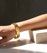 Hammered Cuff Bracelet — 18K Gold Stainless Steel - Image 2