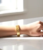 Hammered Cuff Bracelet — 18K Gold Stainless Steel - Image 4